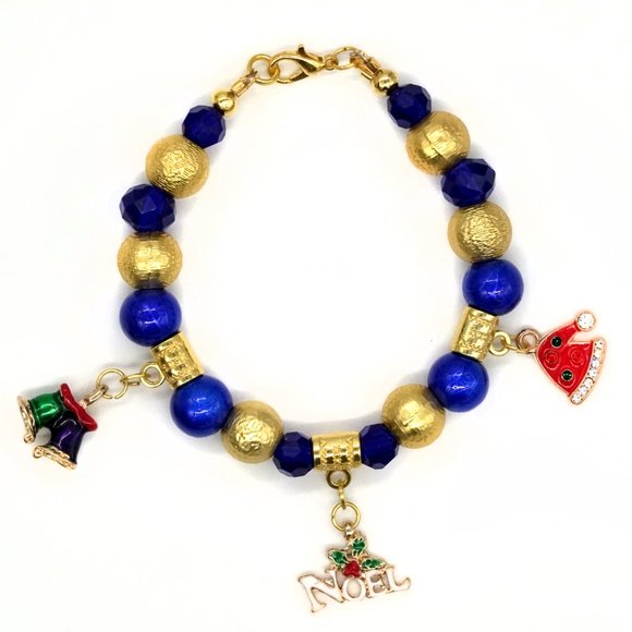 Unique blue and gold handcrafted Christmas bracelet. - Picture 3 of 3